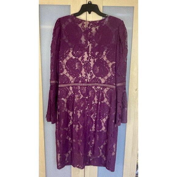 TADASHI SHOJI Burgundy Sheath Lace Dress Ruffle Plus Sz 3XL Party Wedding Bridal - Picture 6 of 8